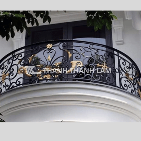 Lan can sắt uốn cong cầu thang